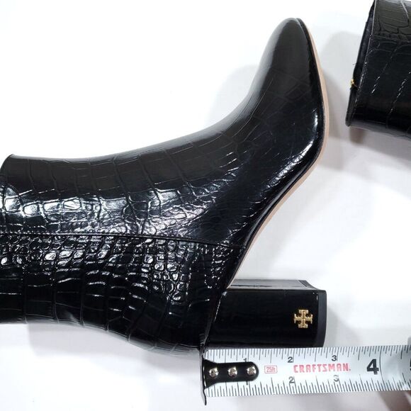 Tory Burch Brooke 70 MM Booties Croc Embosssed Black Ankle Boots Size 5.5 - Picture 5 of 11